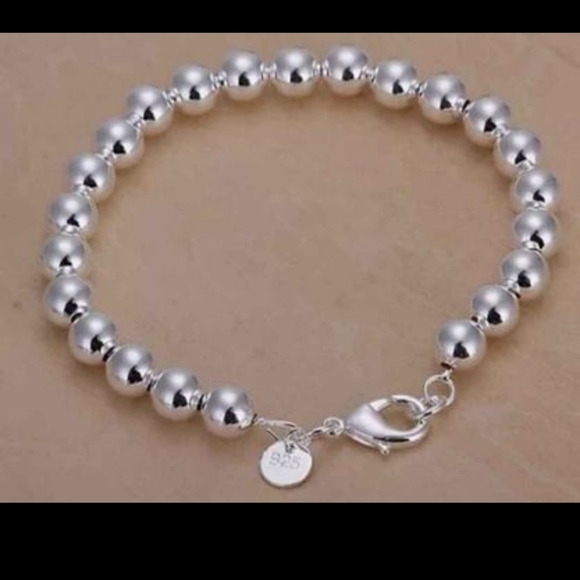 925 stamped beaded ball bracelet 8" approx. - Picture 1 of 2